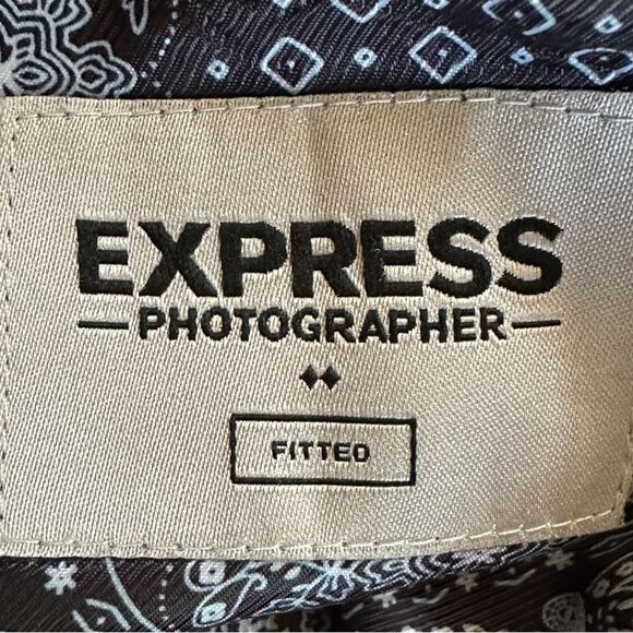 EXPRESS Men's Photographer Fitted Blazer Sport Jacket 42R Navy Paisley Lined - Picture 6 of 7